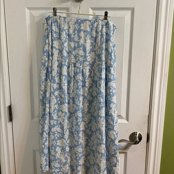 Abercrombie Fitch Linen Floral Skirt Medium Blue White Front Slit Lined Spring - Picture 5 of 6